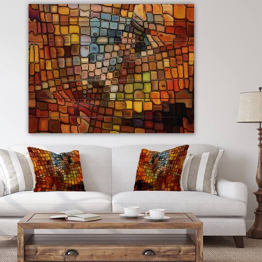 Designart - Dreaming of Stained Glass - Abstract Print on Natural Pine Wood